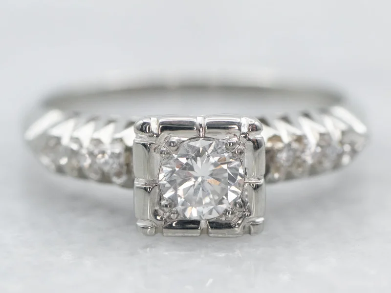 engagement rings for non-traditional brides -White Gold Diamond Engagement Ring with Diamond Accents