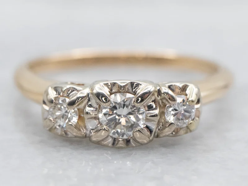 women’s wedding and engagement rings -Retro Two Tone Diamond Engagement Ring