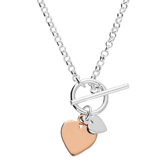 bohemian necklaces for women -Sterling Silver & Rose Gold Mini Heart Necklace with T-Bar