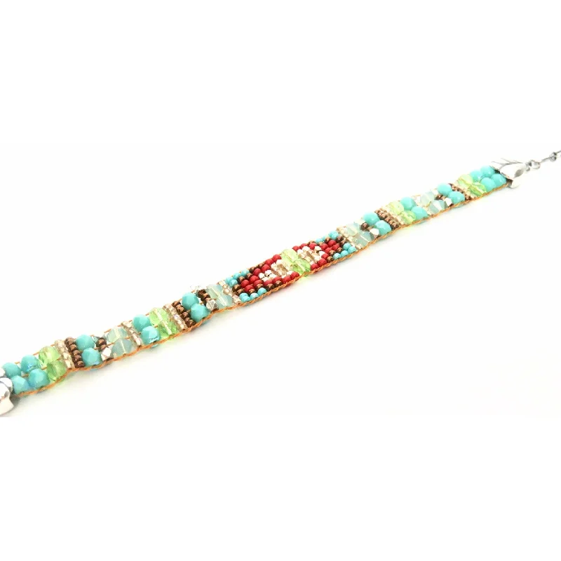 Chili Rose Silver Mini Silver Tip Tiffany Bracelet-Turquoise & Burnt Orange