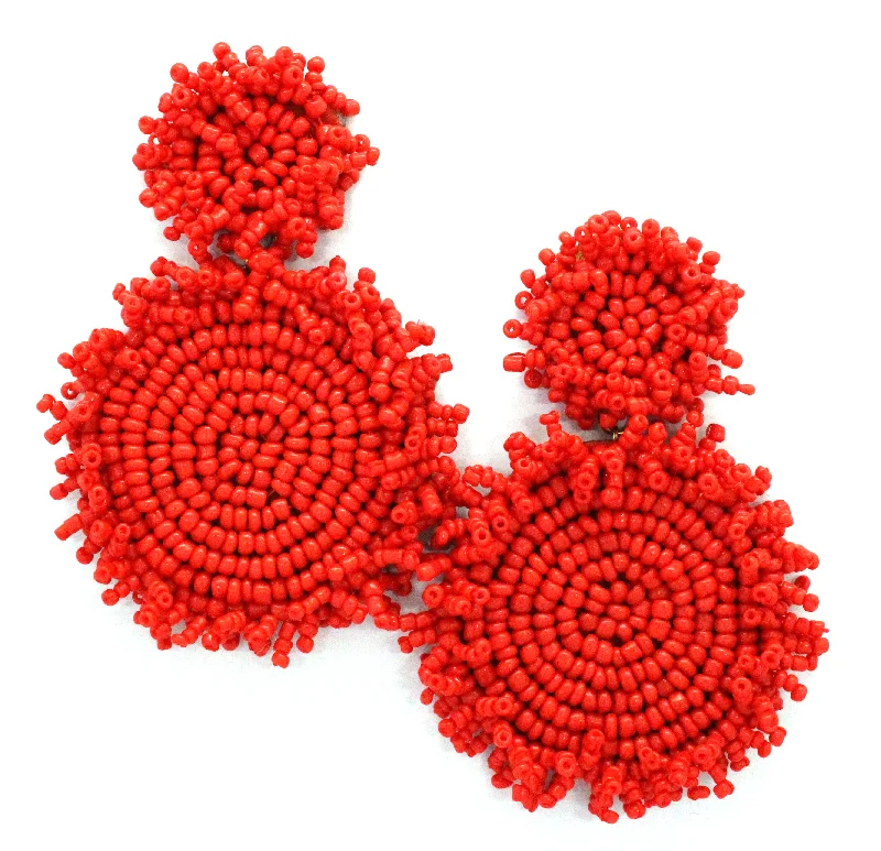 Kira Beaded Statement Earrings- Red