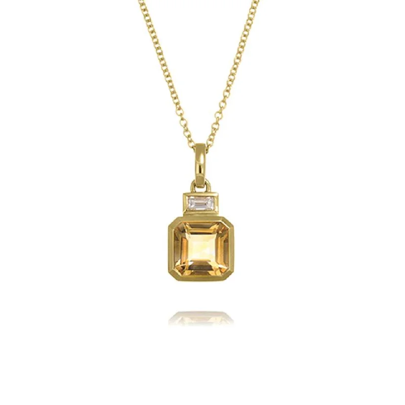 handcrafted necklaces for women -18ct Gold Diamond and Citrine Pendant Necklace