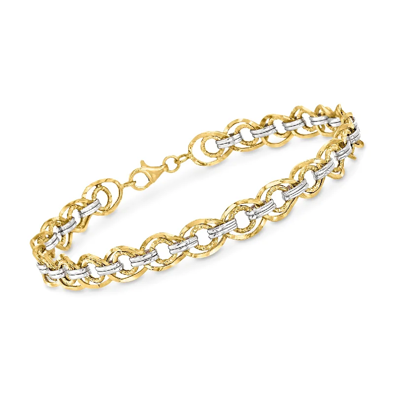 Ross-Simons 14kt 2-Tone Gold Textured and Polished Link Bracelet