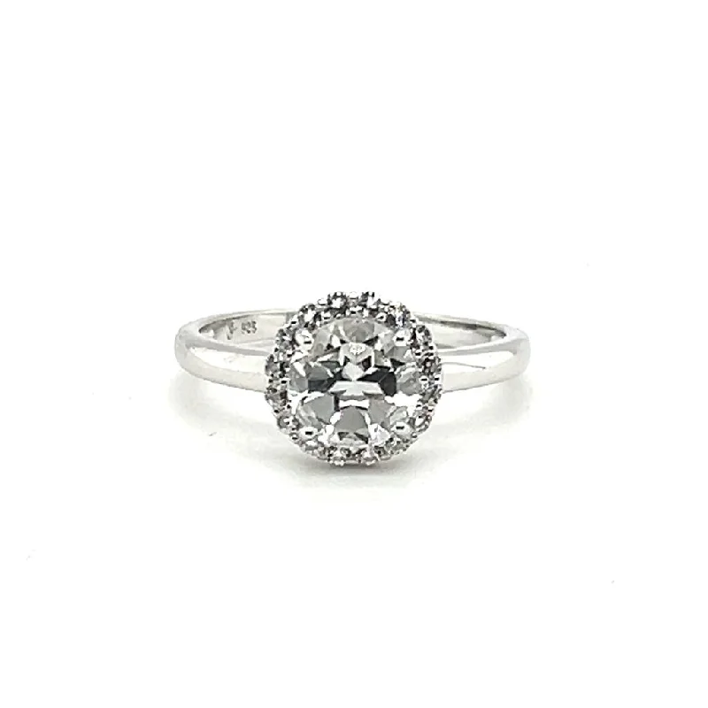 Sterling Silver White Topaz Halo Ring by Samuel B.