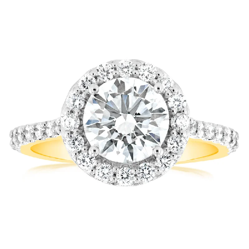 diamond wedding rings -Luminesce Lab Grown 18ct Yellow Gold 2 Carat TW 1.5 Carat Certified Diamond Engagement Ring