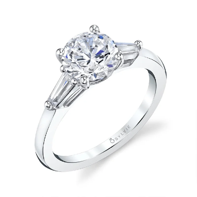 engagement rings with side stones -Sylvie Collection 14K White Gold Round Engagement Ring Setting