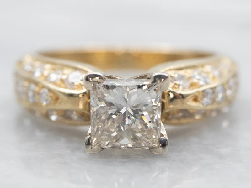 timeless engagement rings for women -Modern Two Tone Gold Princess Cut Diamond Engagement Ring