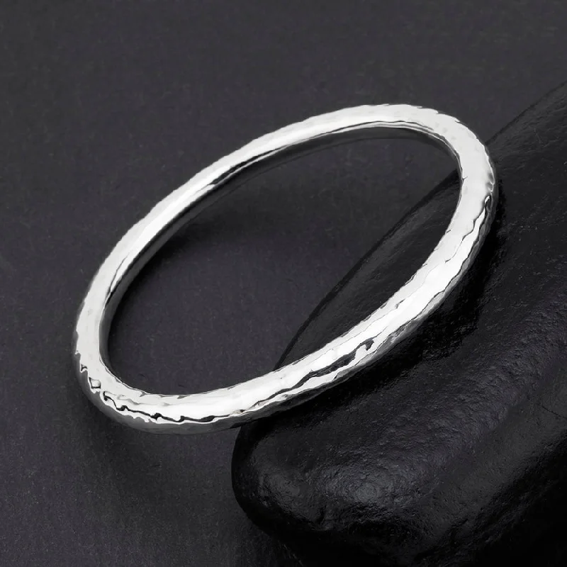 Hammered Silver Round Tube Bangle