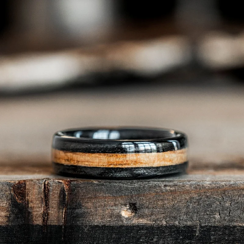 (In-Stock) The Whiskey Double | Men's Whiskey Barrel Wood Wedding Band - Size 6.25 | 6mm Wide