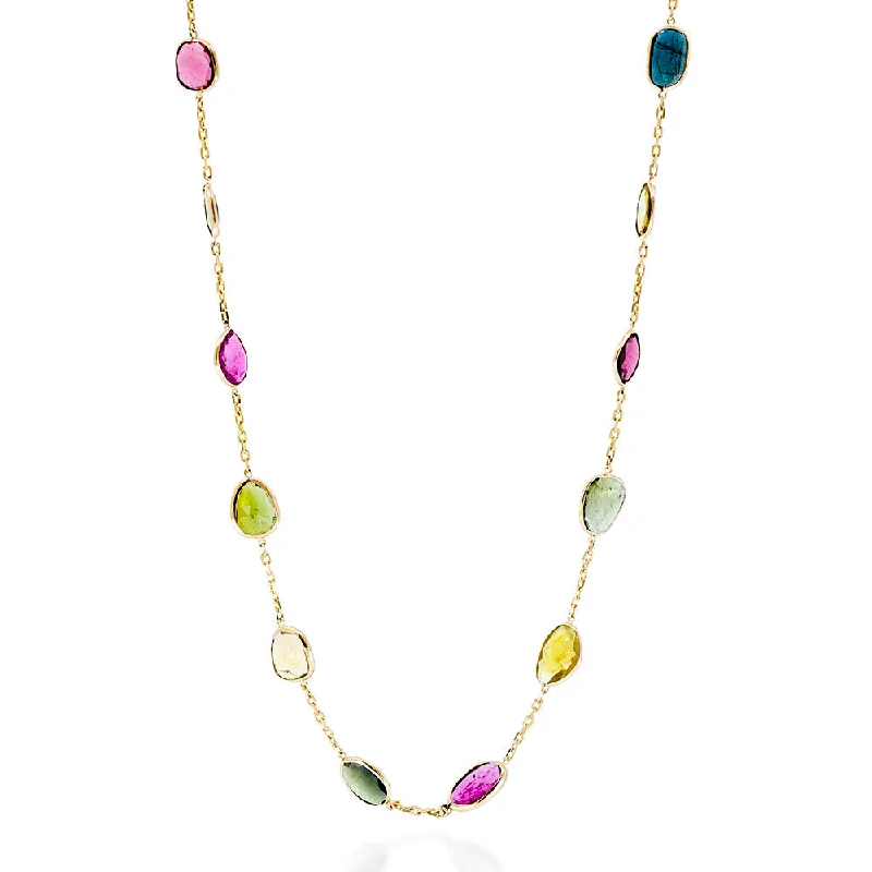 personalized birthstone necklaces for women -Multi-colored Tourmaline on a Chain Necklace