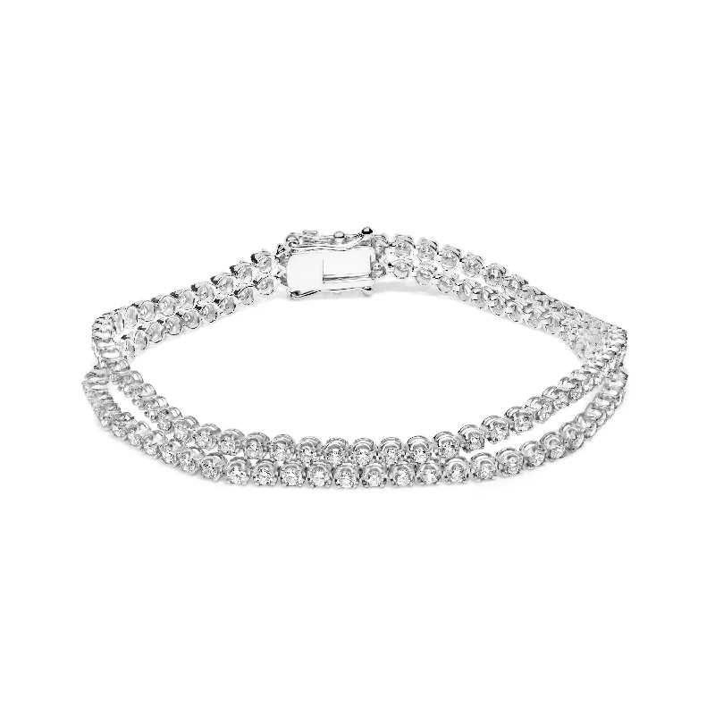 18K White Gold 5 3/5 Cttw Natural Diamond Double Row Link Tennis Bracelet