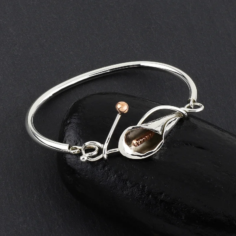 Sterling Silver and Copper Calla Lily Bangle Bracelet