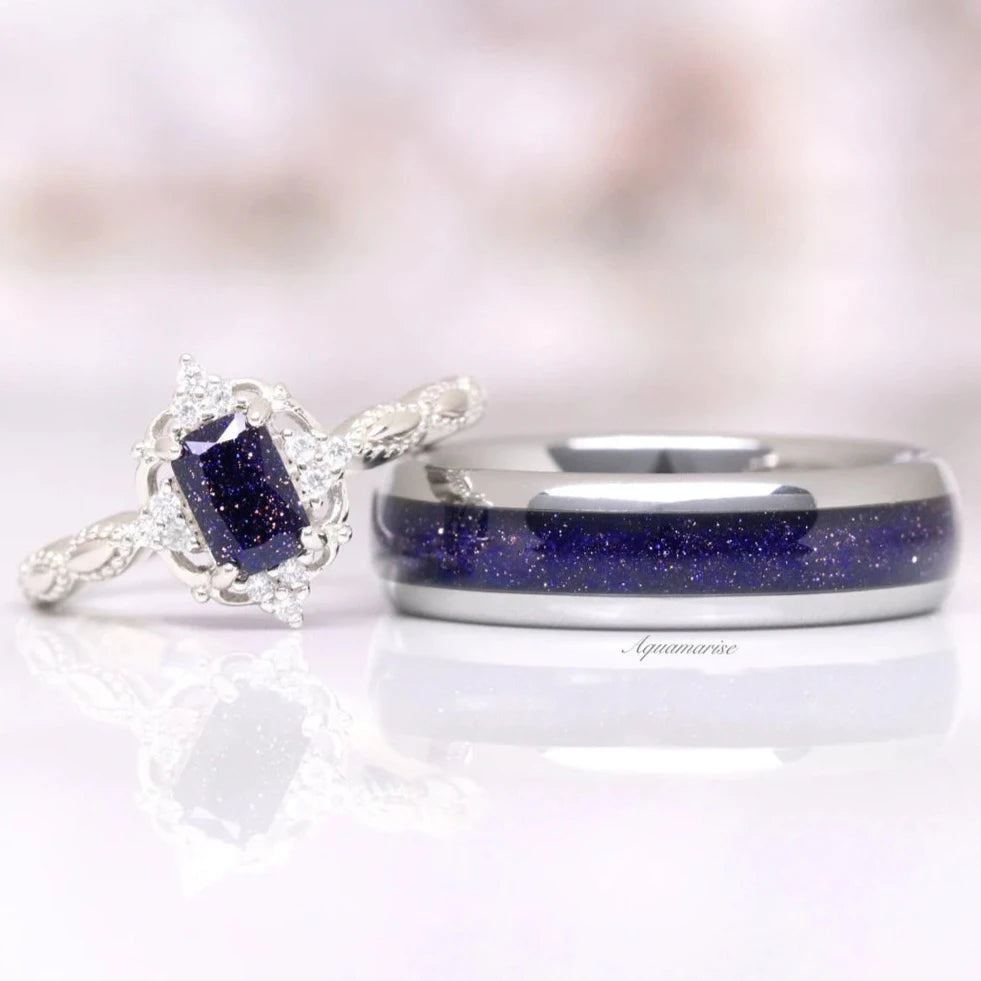 Galaxy Sandstone Starry Night Couples Ring