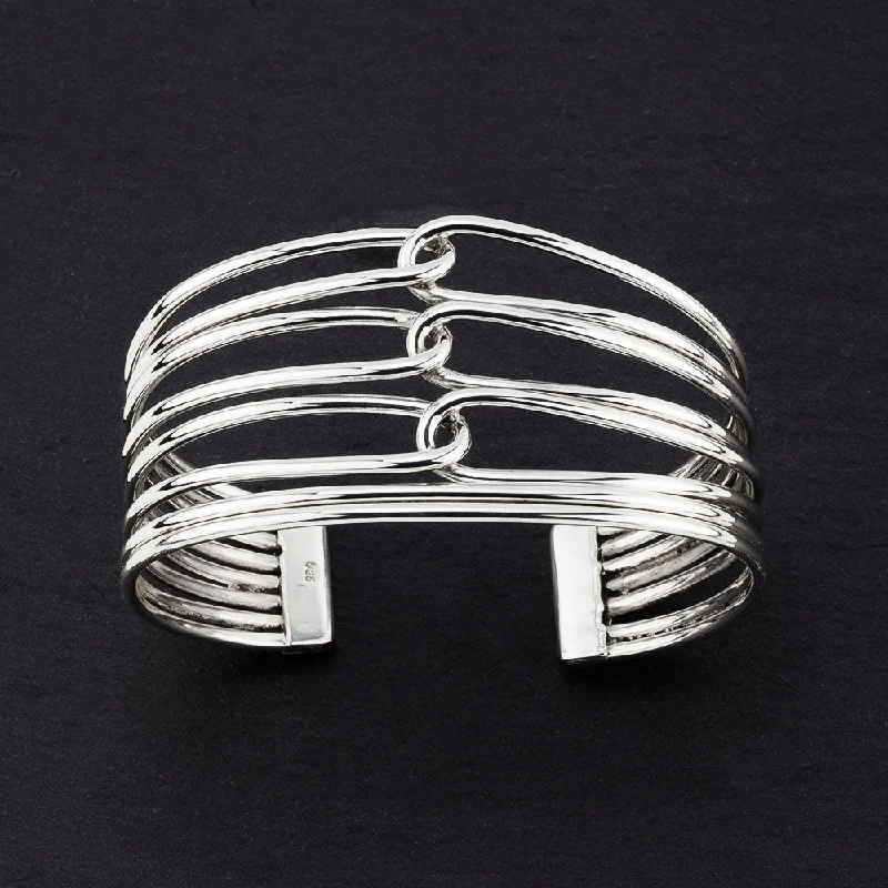 Wide Sterling Silver Interlocking Loop Cuff Bracelet