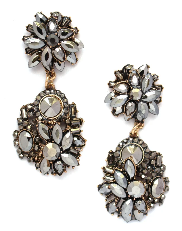 Viviana Cluster Stone Earrings- Gunmetal