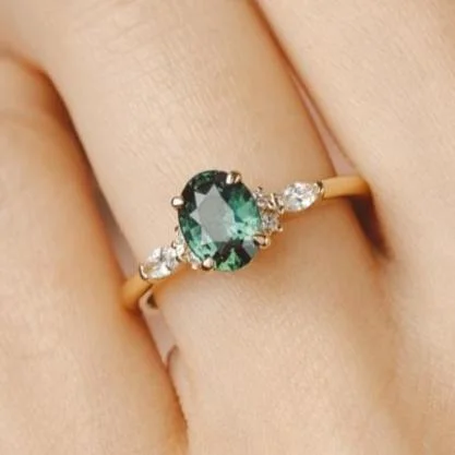 vintage diamond engagement rings -Willow 1.52 ct Madagascan Blue Green Teal Oval Sapphire Engagement Ring