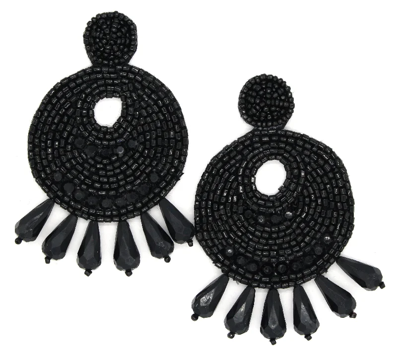 Ingrid Beaded Statement Earrings- Black