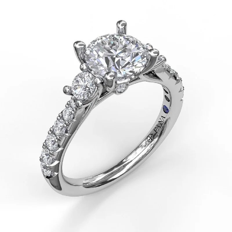 radiant cut engagement rings -14 Karat White Gold Fana 0.56 Carat Three Stone Pave Diamond Engagement Ring Setting