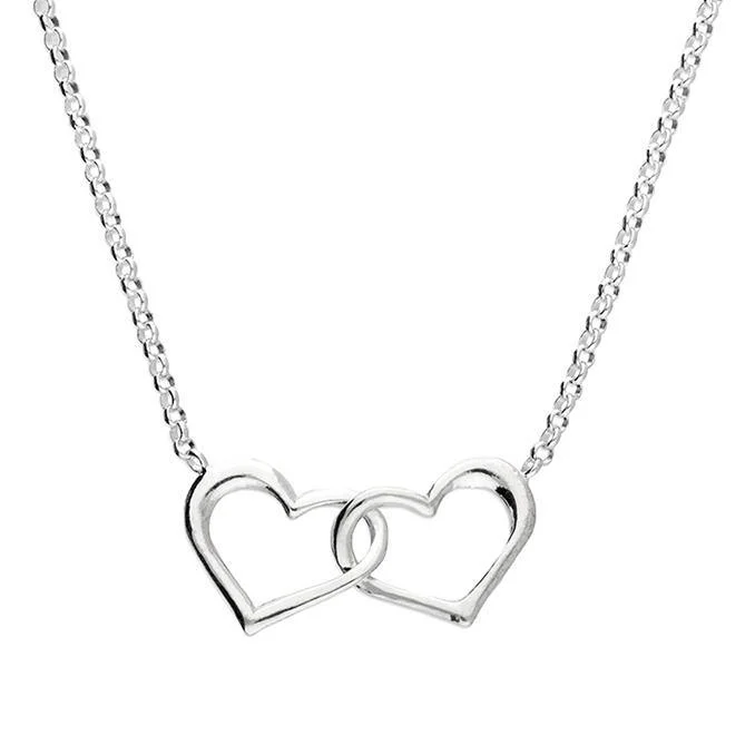 luxury pendant necklaces for women -Sterling Silver Double Open Hearts Chain Necklace