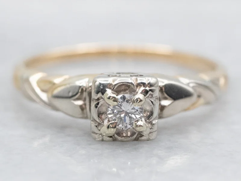 fancy cut engagement rings -Two Tone Retro Diamond Solitaire Engagement Ring