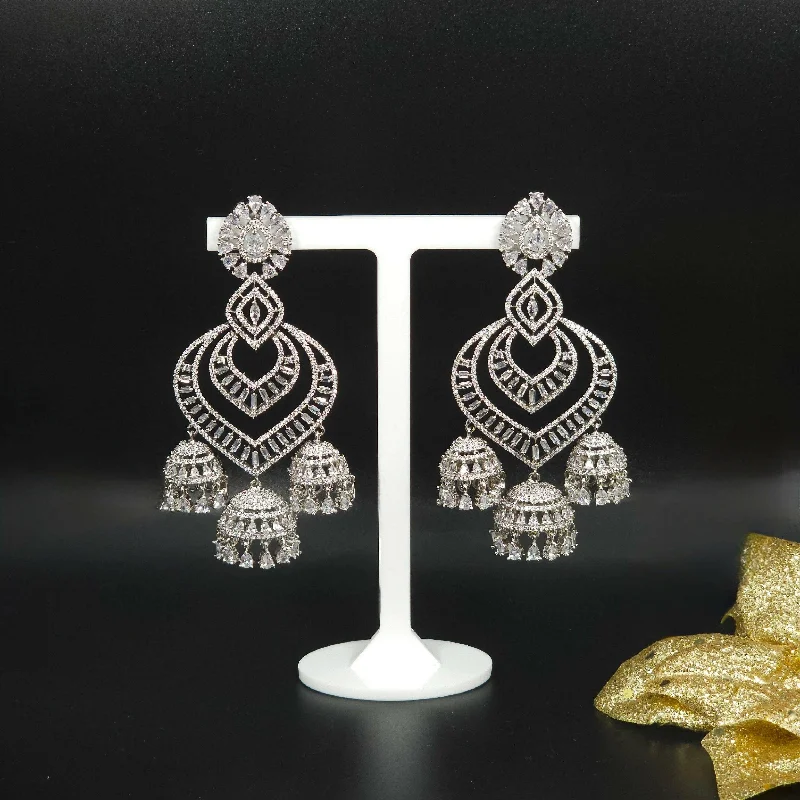 American Diamond Jhumka Earrings | Silver Jhumka Earrings