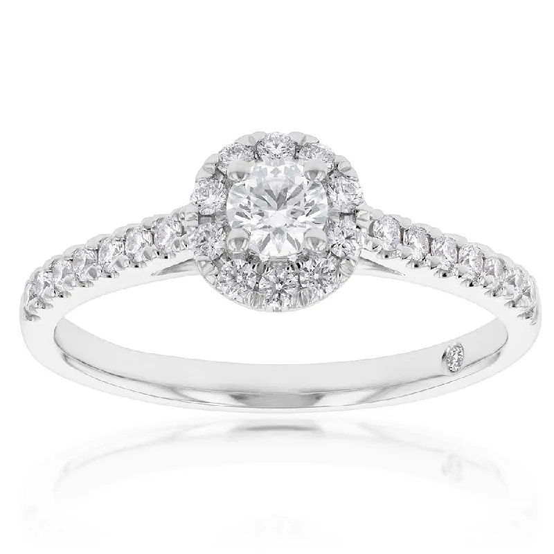 high-end engagement rings -Flawless Cut 3/8 Carat Halo Engagement Ring in 18ct White Gold