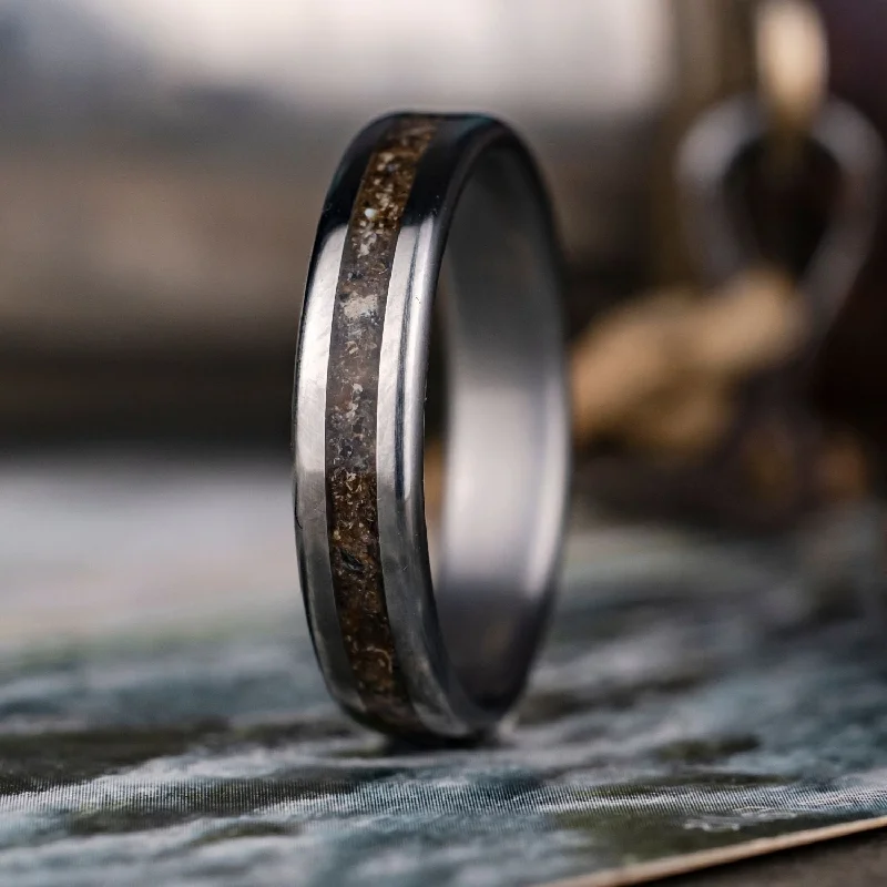 (In-Stock) Custom Men's Titanium Wedding Band with Megalodon Tooth Inlay- Size 11 | 5mm Wide