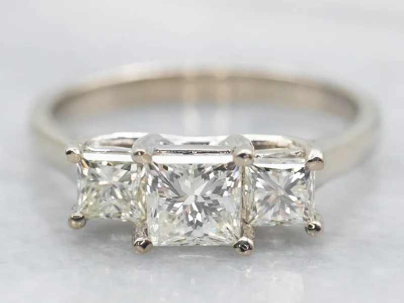 mixed metal engagement rings -Modern Princess Cut Diamond Three Stone Engagement Ring