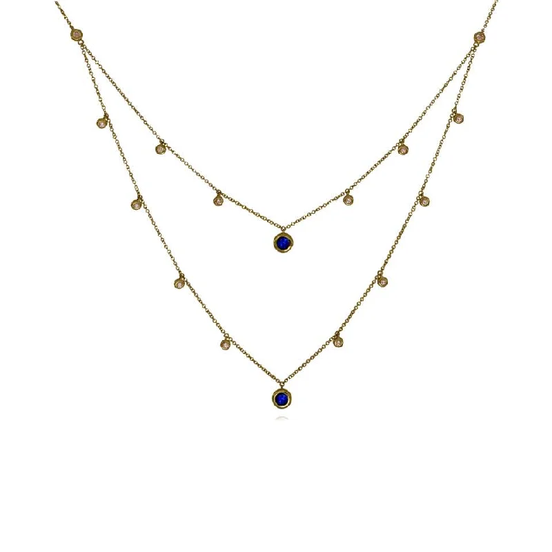 wedding gift necklaces for women -18ct Gold Blue Sapphire and Diamond Layered Necklace