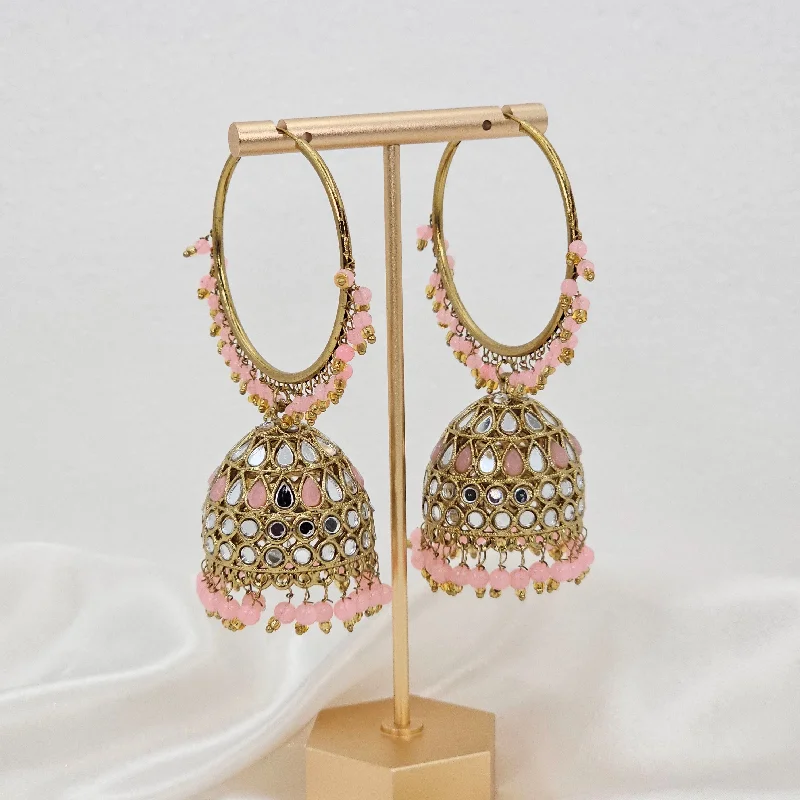 Anu - Antique Gold Mirrored Statement Jhumki Earrings