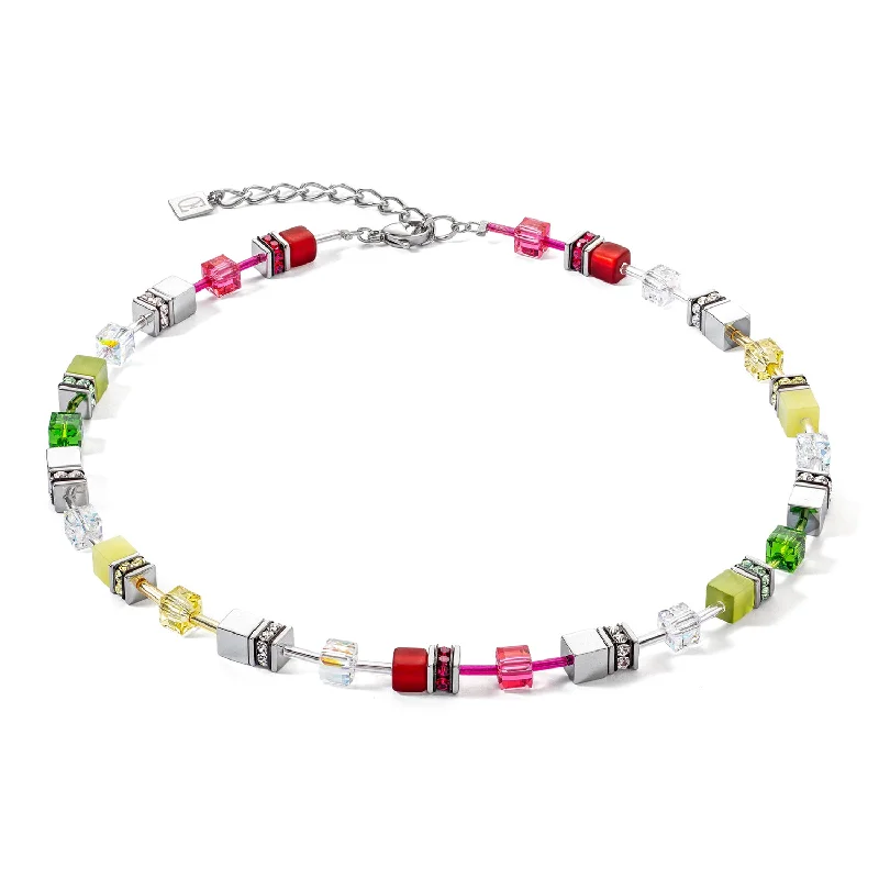 silver necklaces for women -Coeur De Lion GeoCUBE® Iconic Red Green Necklace