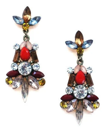 Jeweled Spike Earrings- Red