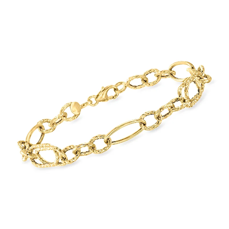 Ross-Simons Italian 18kt Yellow Gold Alternating Oval-Link Bracelet