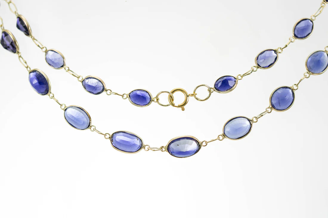 elegant gold necklaces for women -9ct Yellow Gold Iolite Graduated Line Necklace