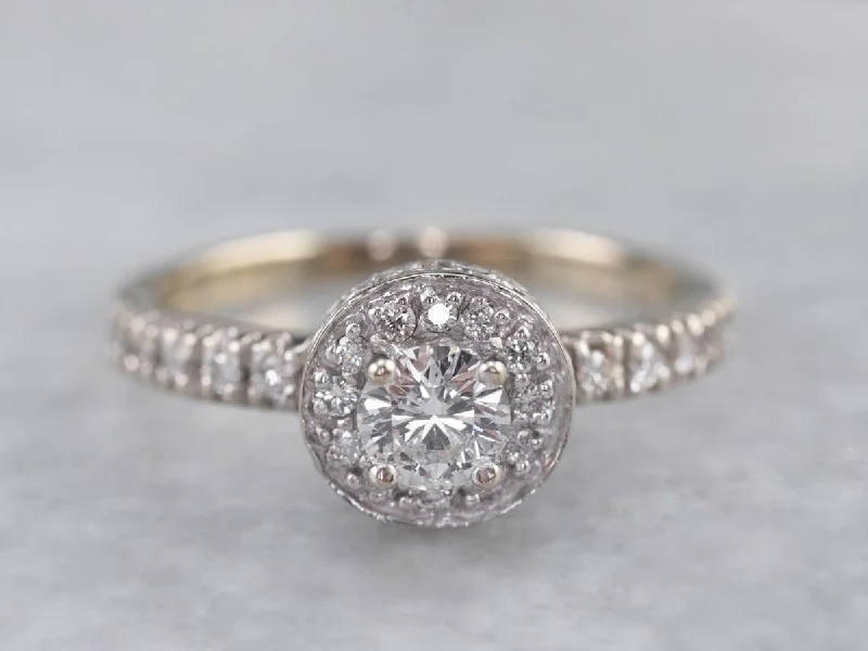 custom-designed engagement rings -Modern Gold Diamond Halo Engagement Ring