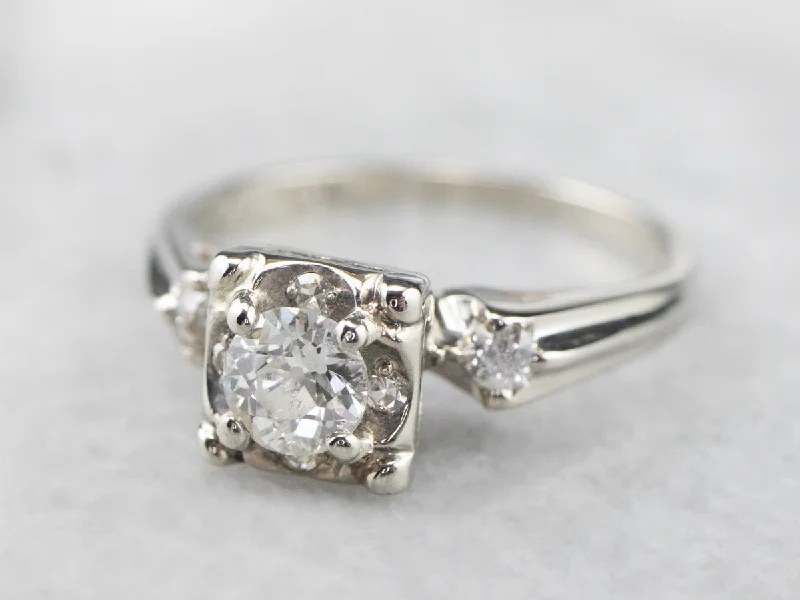 bridal set engagement rings -Retro Old Mine Cut Diamond Engagement Ring