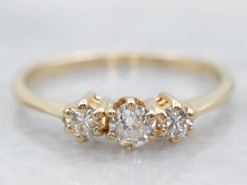 vintage inspired diamond engagement rings -Yellow Gold European Cut Diamond Engagement Ring with Diamond Accents