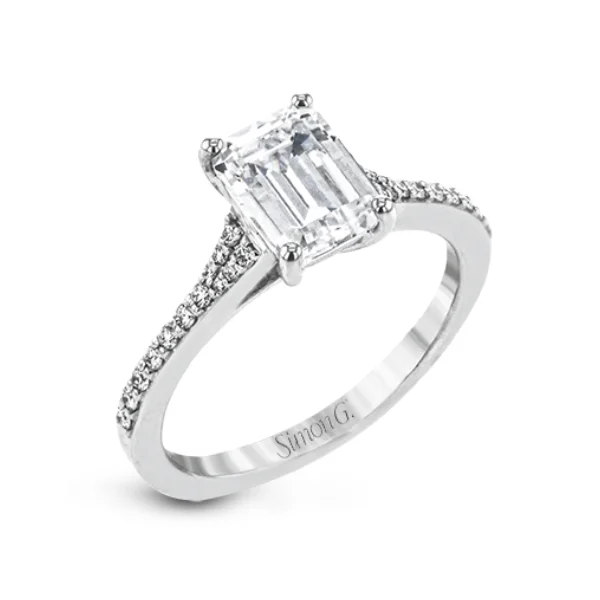 round cut engagement rings for women -18 Karat White Gold Simon G. 1/6 Carat Emerald Cut Diamond Engagement Ring Setting