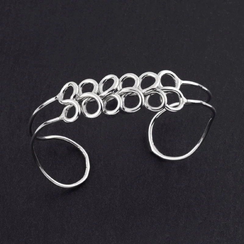 Sterling Silver Multi Circle Wire Cuff Bracelet