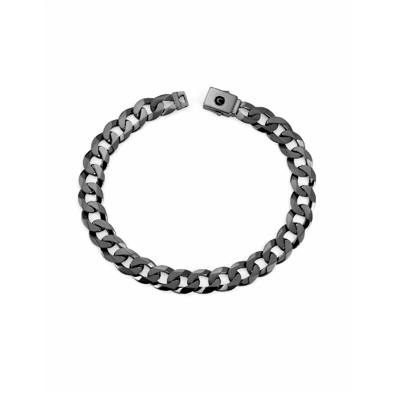 CRISLU Mens Matte Curb Chain Bracelet In Black Rhodium