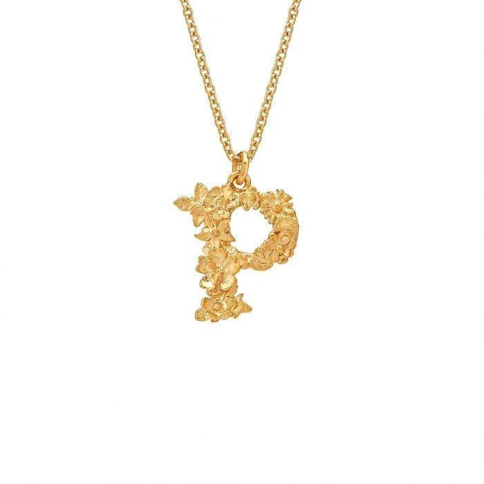 classic diamond necklaces for women -Alex Monroe Floral Letter P Necklace