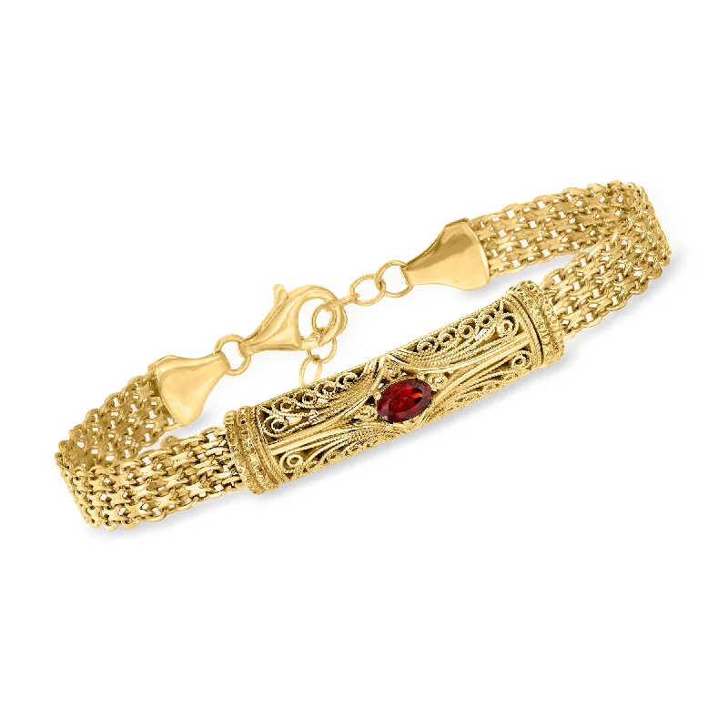 Ross-Simons Garnet Filigree Bracelet in 18kt Gold Over Sterling