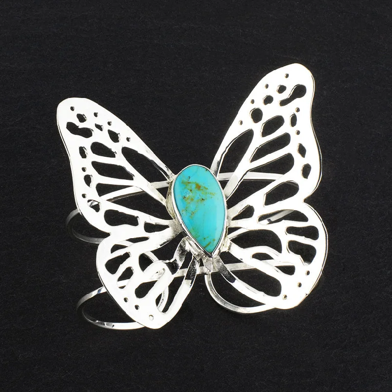 Large Sterling Silver and Turquoise Butterfly Cuff Bracelet