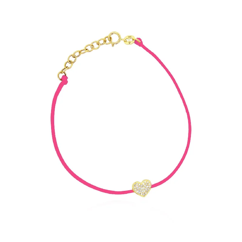 Pink Silk Diamond Heart Bracelet