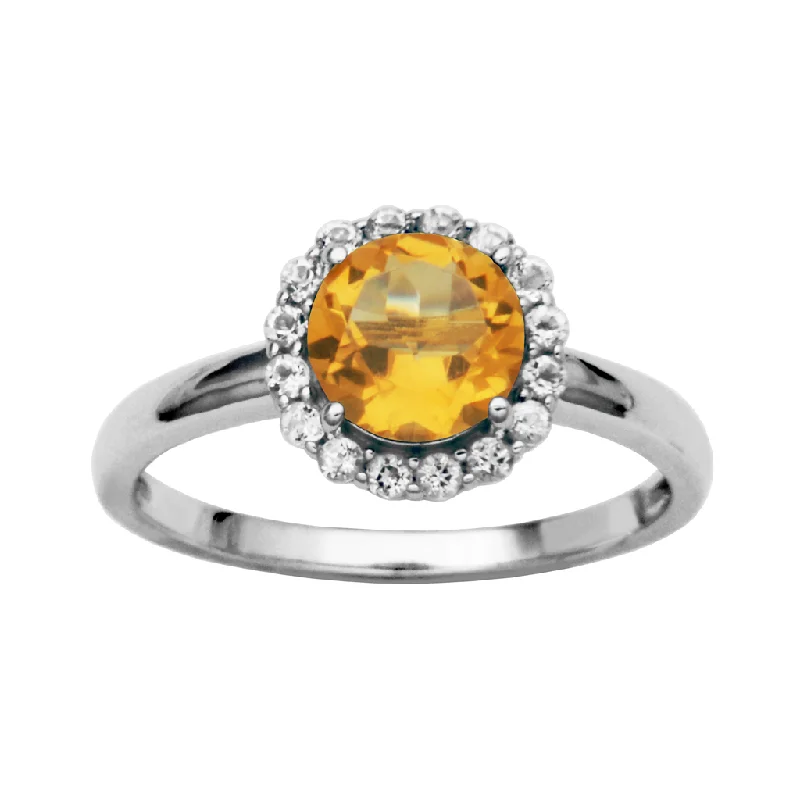 Sterling Silver Citrine & White Topaz Halo Ring by Samuel B.