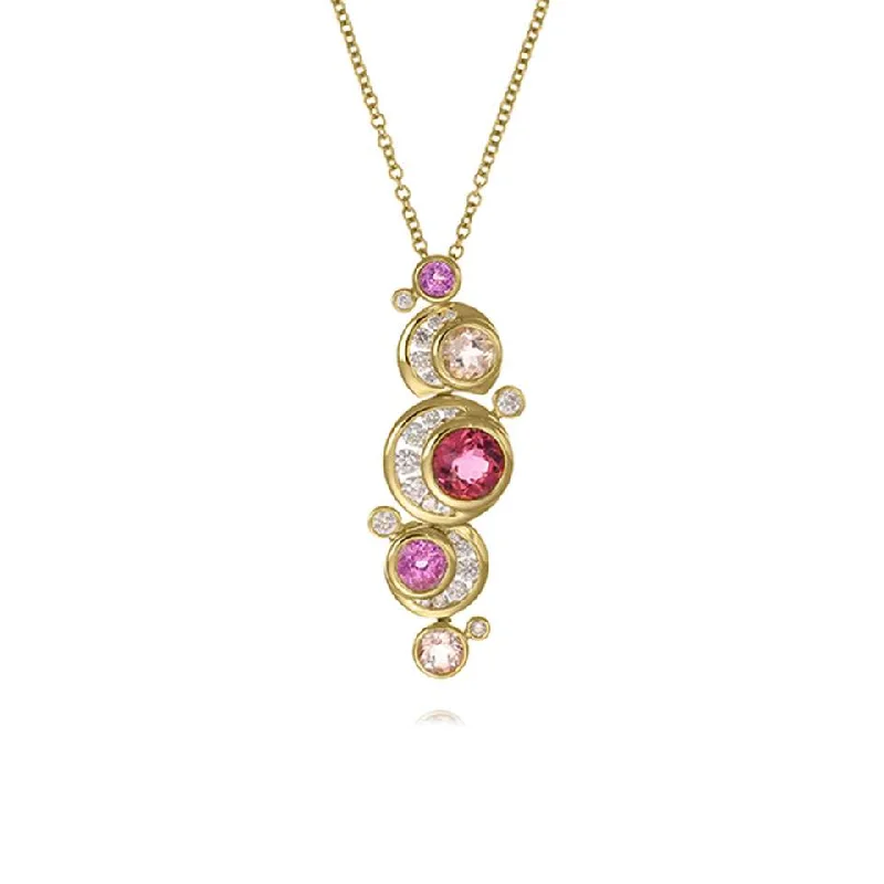 women’s sparkling necklaces -18ct Gold Diamond, Morganite, Pink Sapphire & Tourmaline Necklace