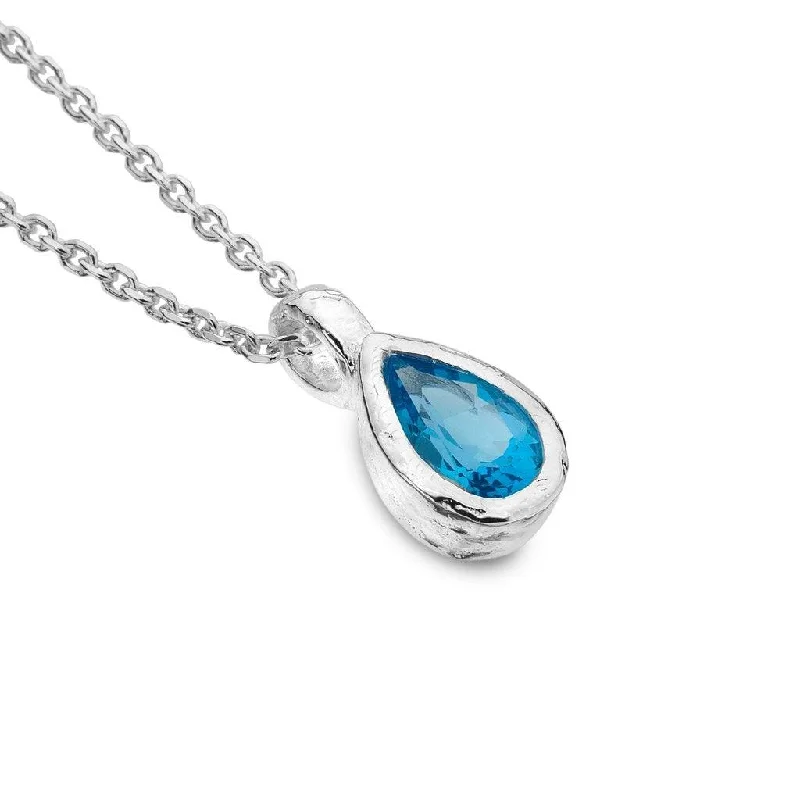 women’s crystal charm necklaces -Sea Gems Blue Topaz Ocean Droplet Pendant