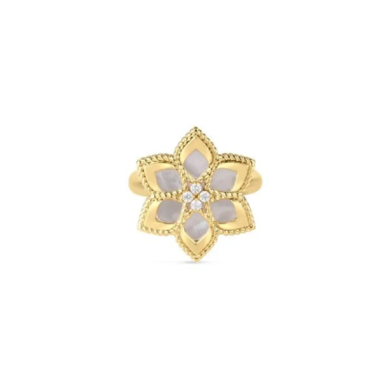 Roberto Coin 18Ky Diamond & Mother of Pearl Vernazza Flower Ring