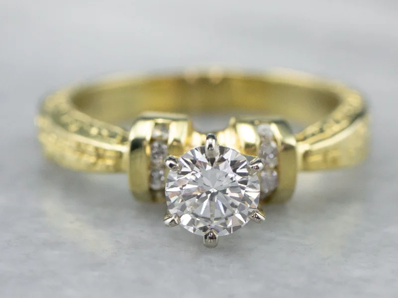 custom gold engagement rings -Diamond Patterned Gold Engagement Ring