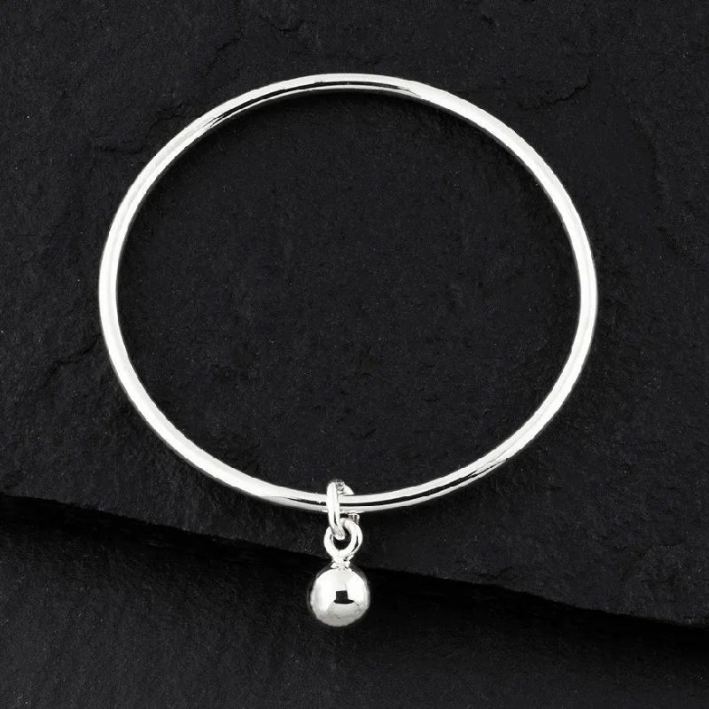 Sterling Silver Bead Ball Charm Bangle